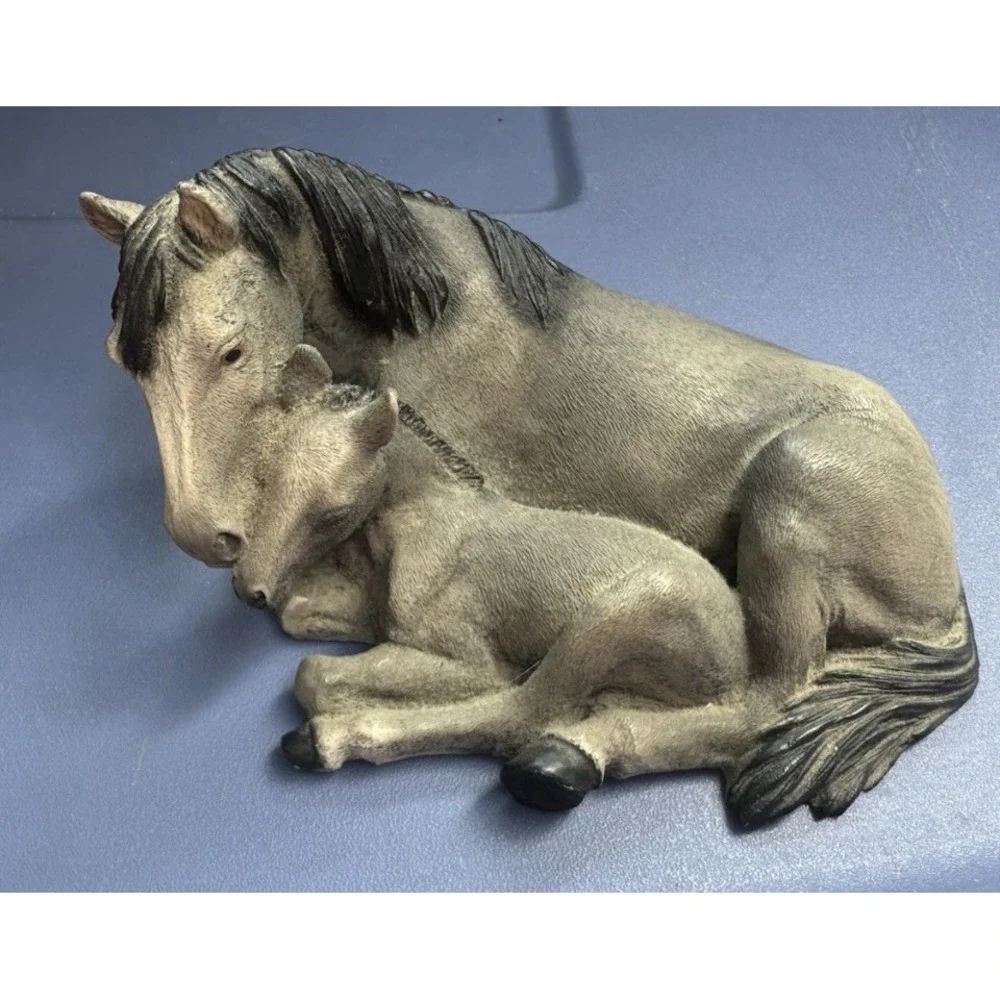 Vtg 1988 Castagna Italy Gray Horse Mare Foal Resin Figurine Equestrian Decor